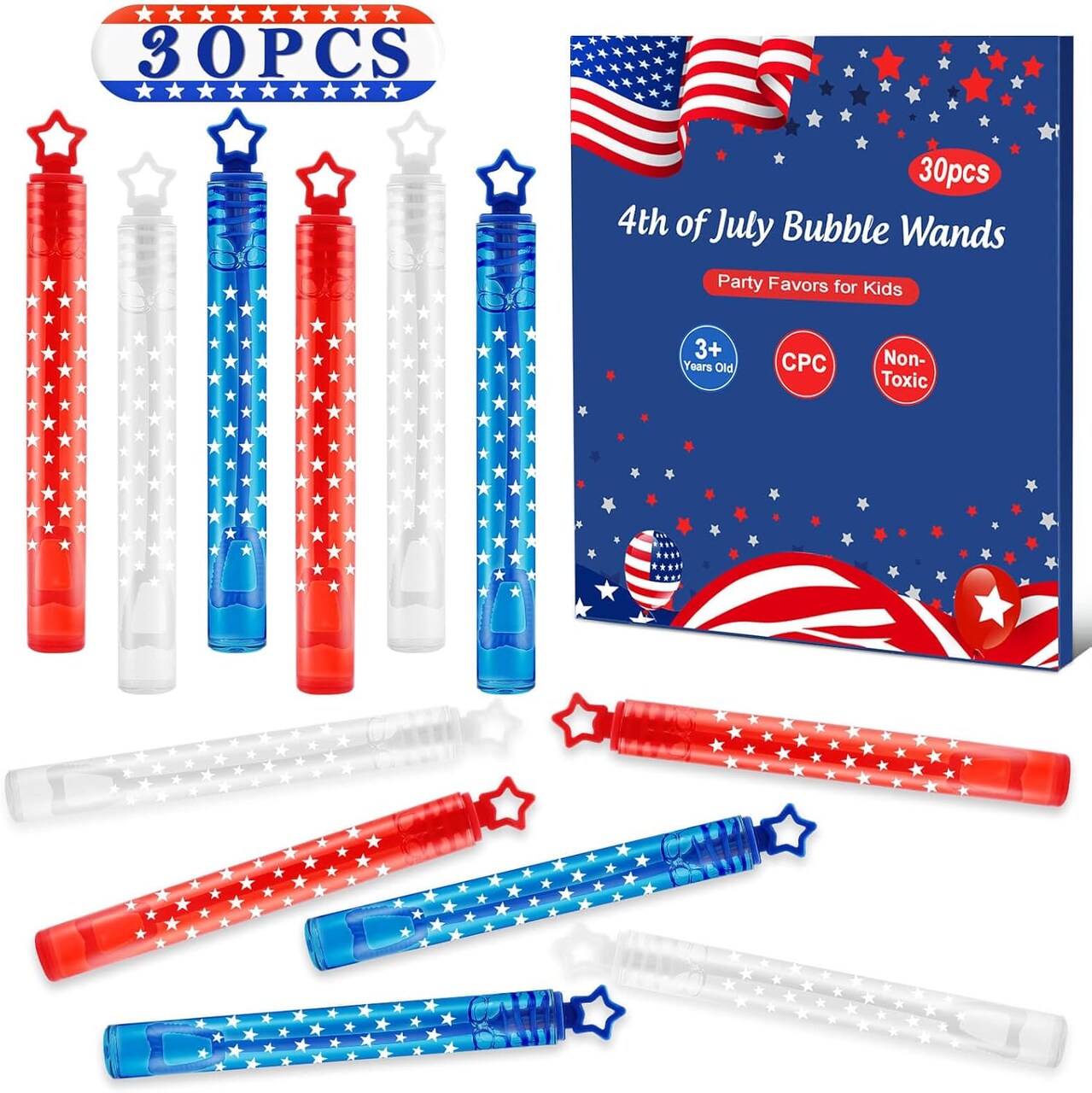 4th of July Party Favors Mini Bubble Wands 30PCS Fourth of July Toys